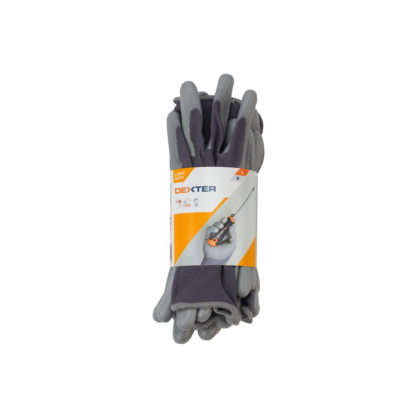 DEXTER GLOVES 5 PAIRS PRECISION SIZE 9L NYLON POLYURETHANE PALM