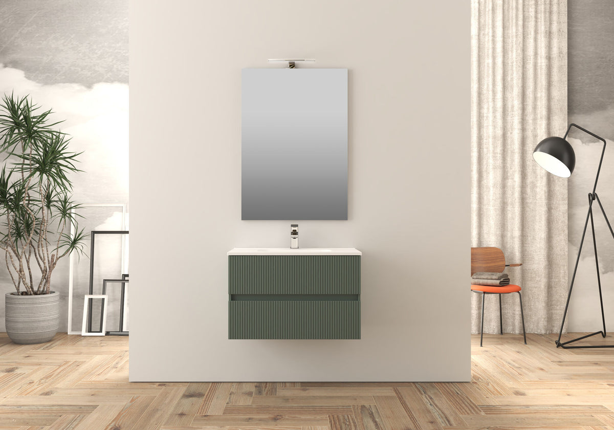 Forest green marine-style wicker bathroom cabinet, 80 cm