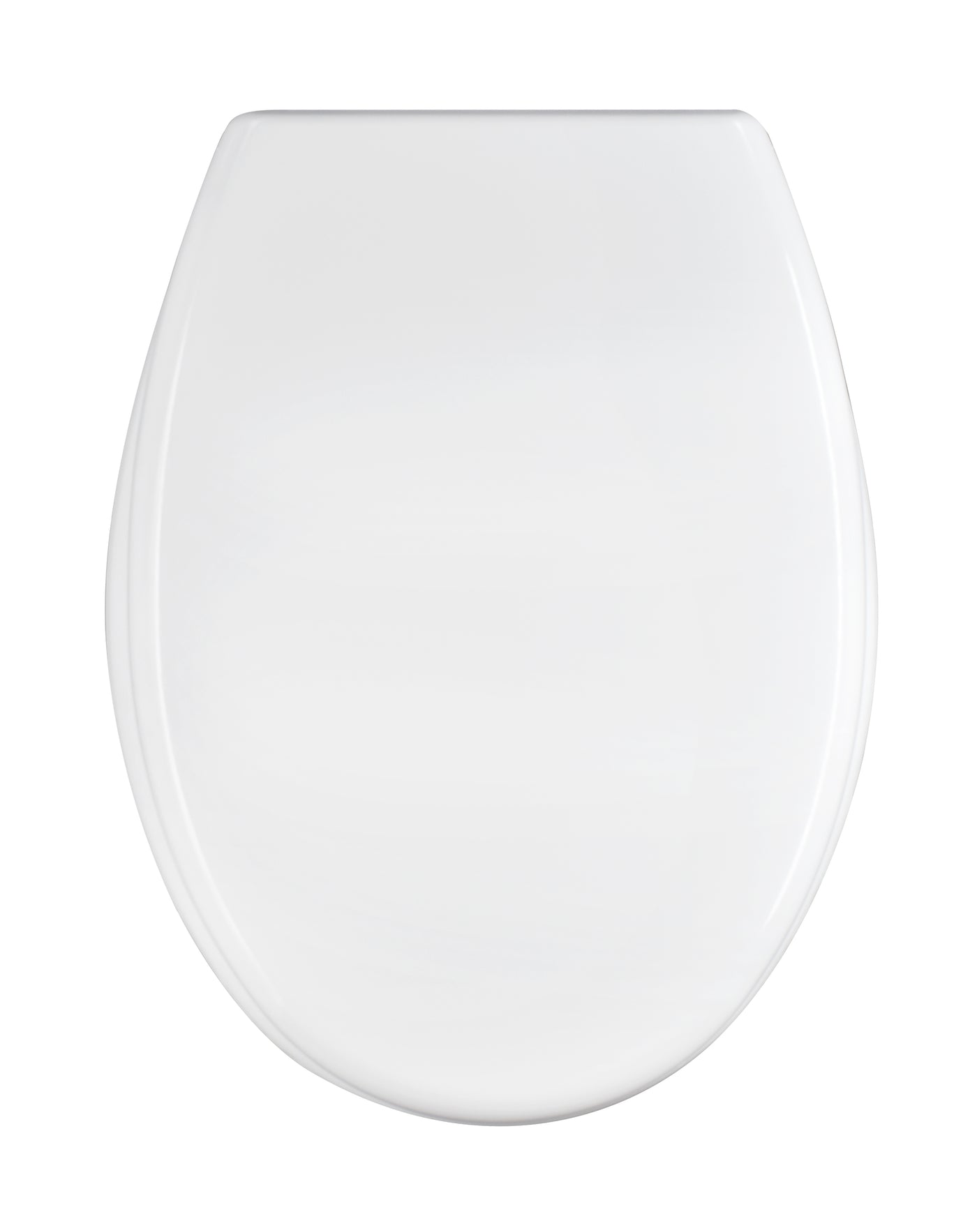 White oval-shaped heat-conductive toilet seat cover, fixed from below with stainless steel screws