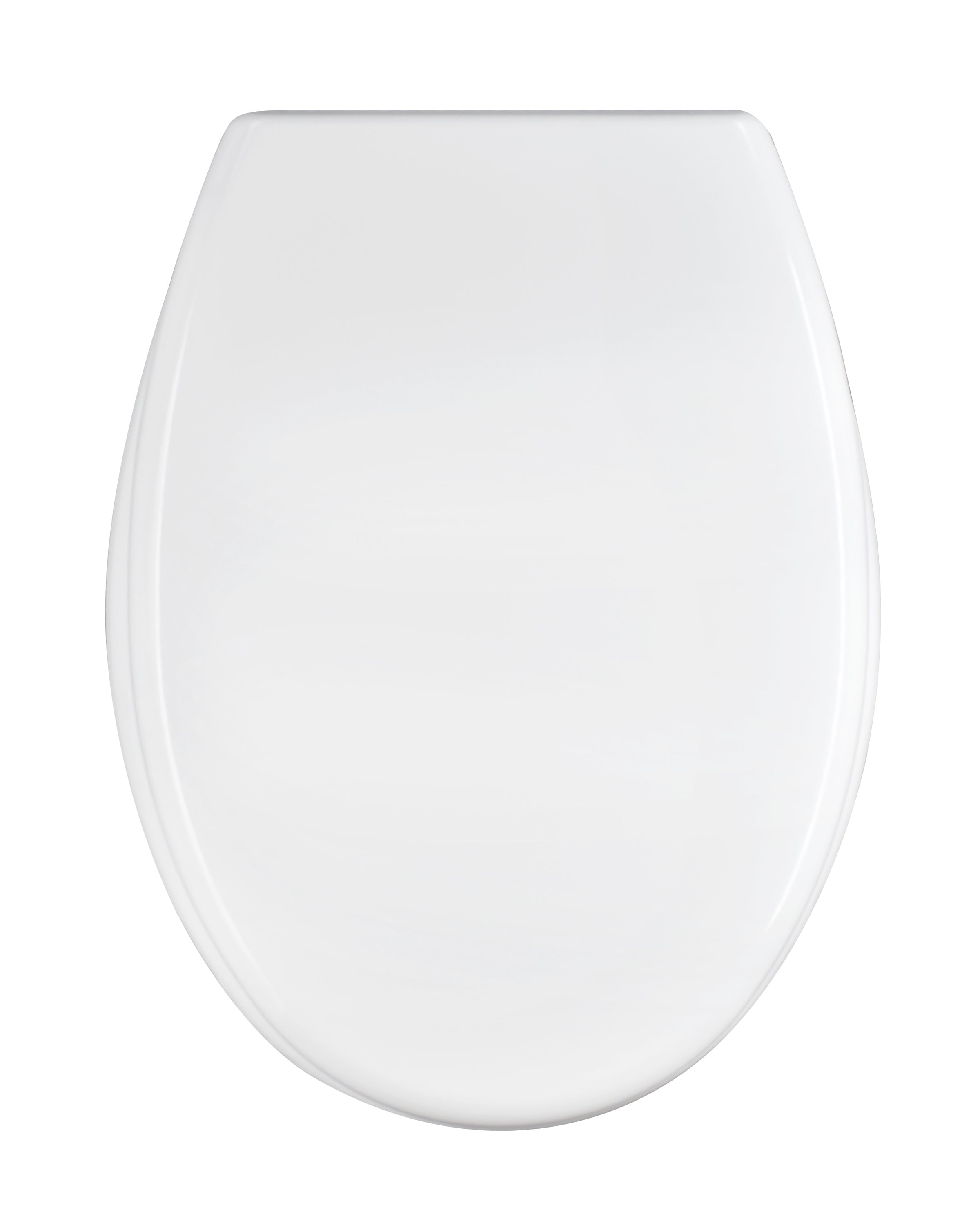 White oval-shaped heat-conductive toilet seat cover, fixed from below with stainless steel screws