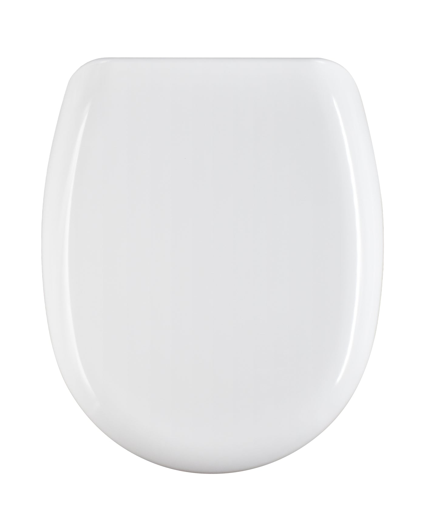 Oval-shaped, heat-resistant, white, lute-shaped toilet seat cover with under-mount fixing and stainless steel ring