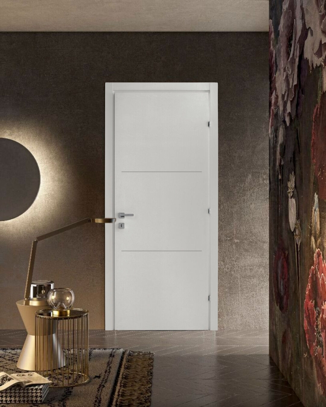 Porta misi da interno 80x210 struttura in mdf laccata con 2 incisioni bianca