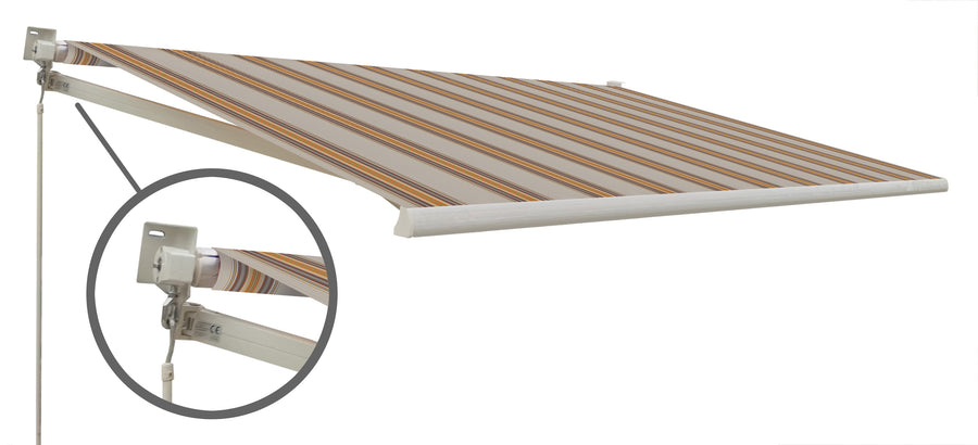 3x2 extendable-arm awning in beige striped polyester with aluminium frame, without valance