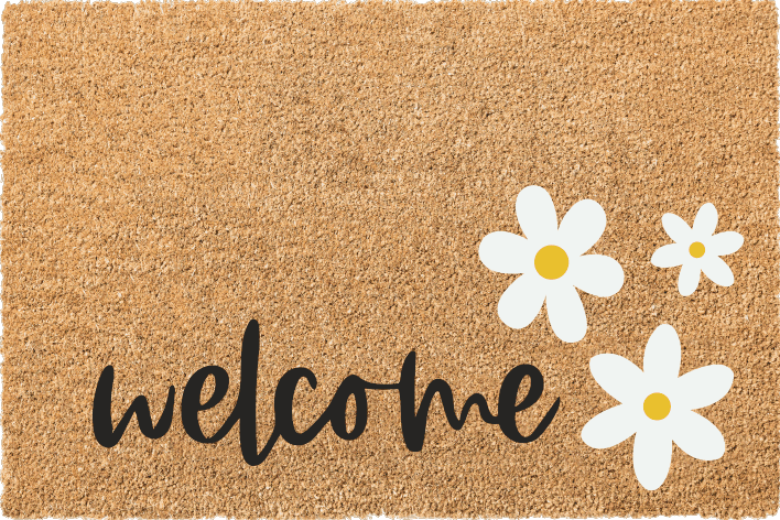 Coconut doormat with daisies, 40x60cm, assorted patterns