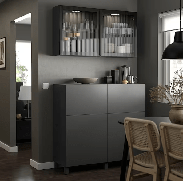 Ikea FÄLLSVIK - Glass door, anthracite/reeded glass, 60x64 cm