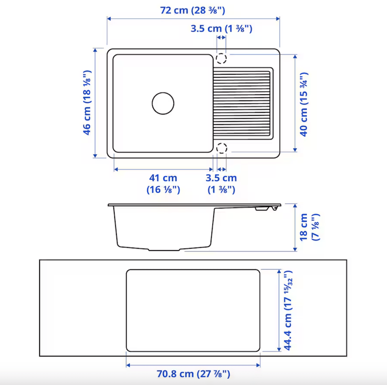 Ikea KILSVIKEN - Built-in sink, 1 bowl/drain, black quartz composite material, 72x46 cm