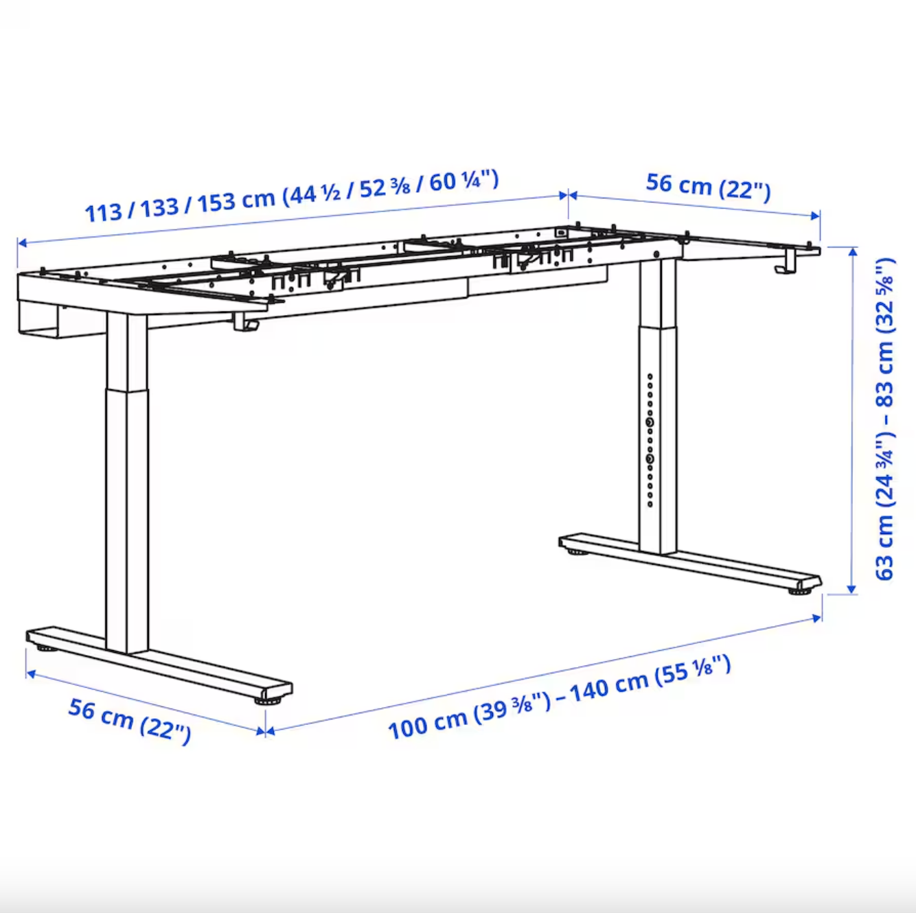 MITTZON - Desk base, black, 120/140/160x60 cm