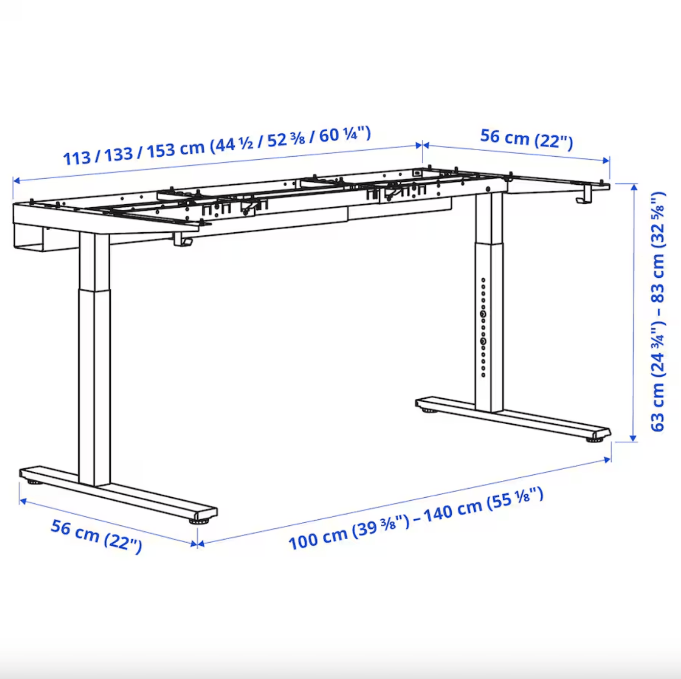 Ikea MITTZON - Desk base, black, 120/140/160x60 cm