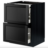 METOD / MAXIMERA - Bc w pull-out work surface/3drw, black/Lerhyttan black stained, 60x60 cm