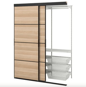 Ikea SKYTTA / BOAXEL - Reach-in wardrobe with sliding door, black double sided/Mehamn white stained oak effect, 152x65x205 cm
