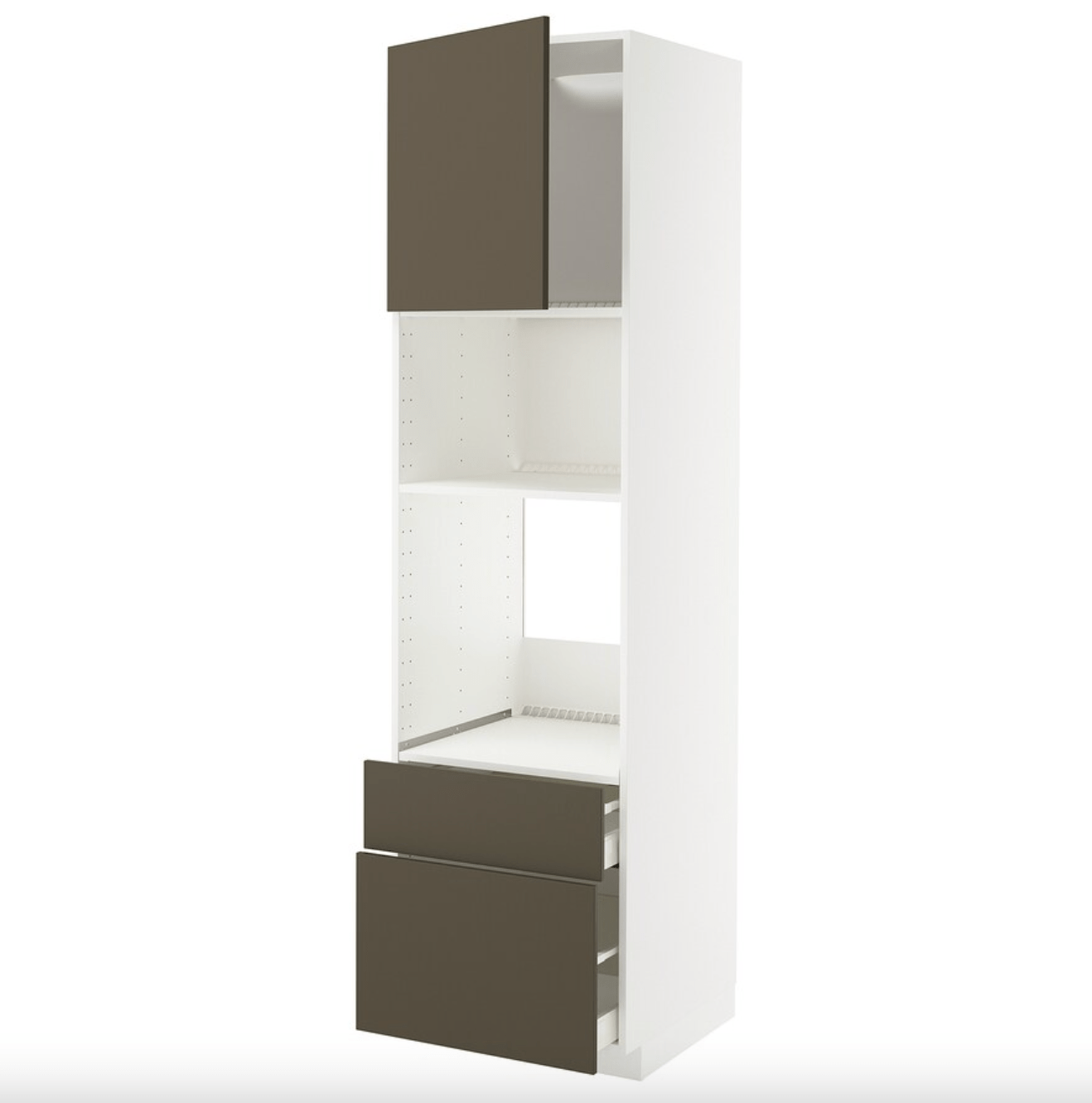 Ikea METOD / MAXIMERA - High cab f oven/micro w dr/2 drwrs, white/Havstorp brown-beige, 60x60x220 cm