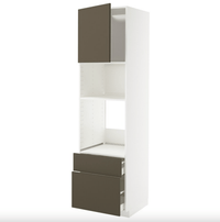METOD / MAXIMERA high cabinet f built-in appliances, white/Havstorp brown-beige, 60x60x220 cm