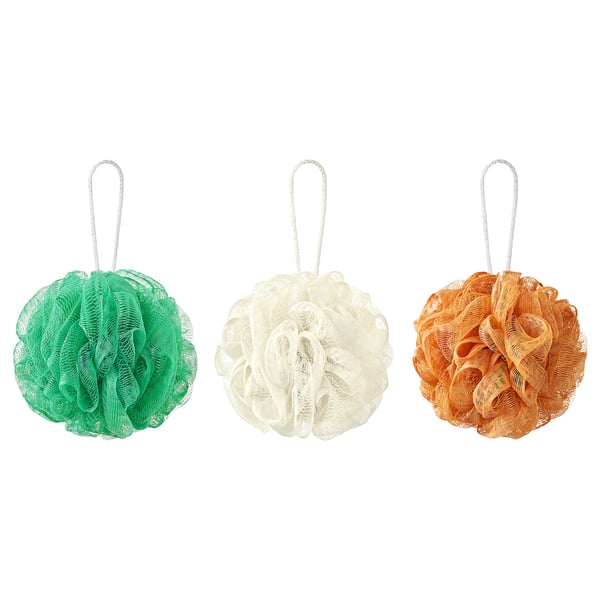 ÅBYÅN body puff, set of 3, orange/green/white