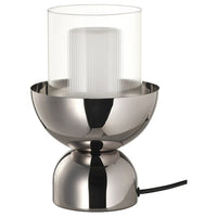 ACKJA / MOLNART table lamp with light bulb, nickel-plated/cylinder striped