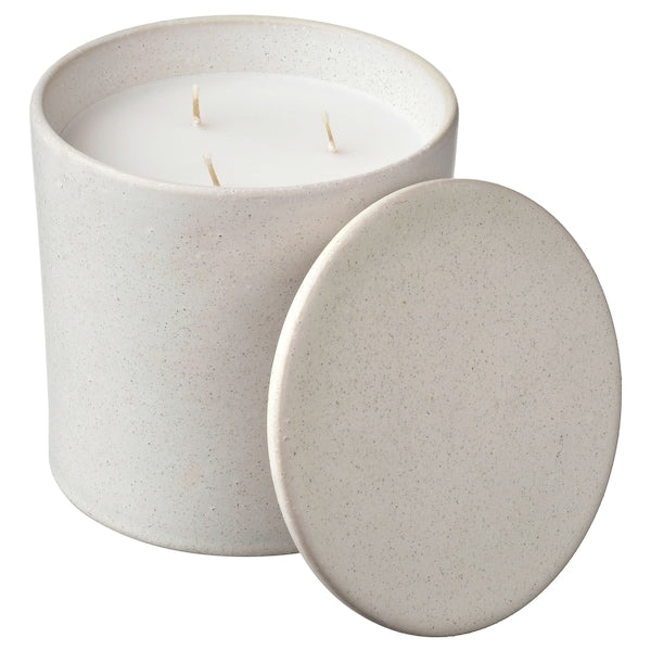 ADLAD - Scented candle in ceramic jar w lid, Scandinavian Woods/white, 60 hr