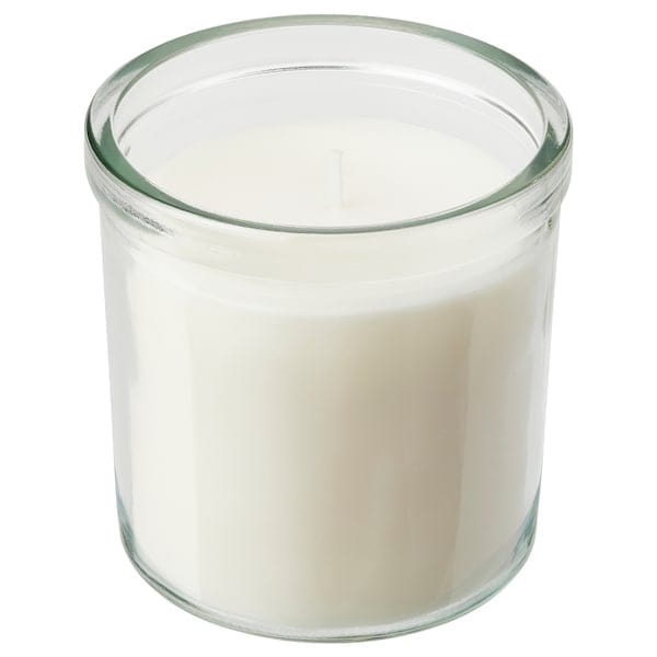 Ikea ADLAD - Scented candle in glass, Scandinavian Woods/white, 40 hr