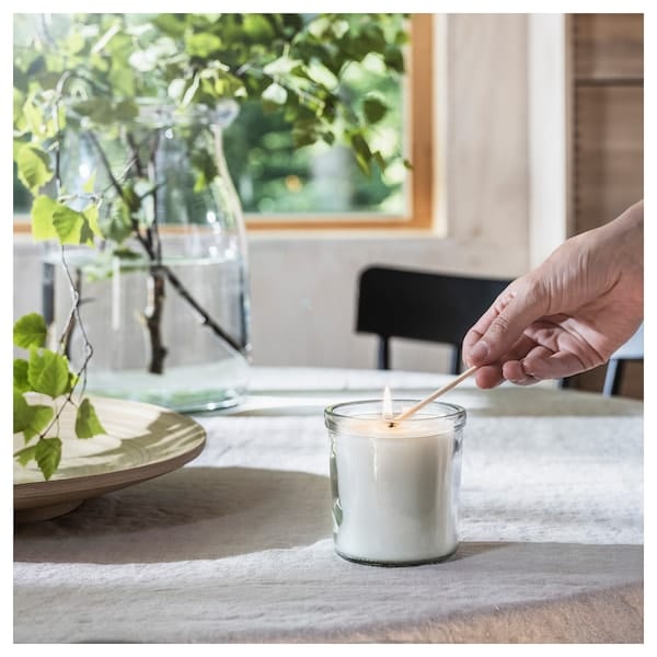 Ikea ADLAD - Scented candle in glass, Scandinavian Woods/white, 40 hr