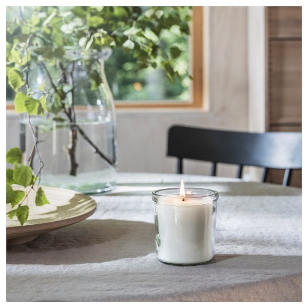 Ikea ADLAD - Scented candle in glass, Scandinavian Woods/white, 40 hr