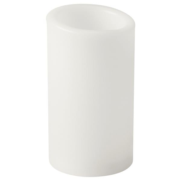 ÄDELLÖVTRÄD - LED block candle, white/indoor, 14 cm