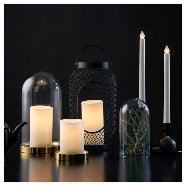 ÄDELLÖVTRÄD - LED block candle, white/indoor, 14 cm