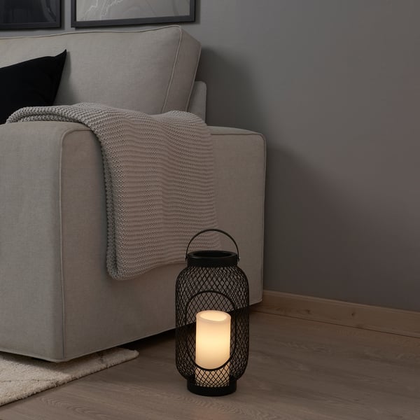 ÄDELLÖVTRÄD - LED block candle, white/indoor, 14 cm