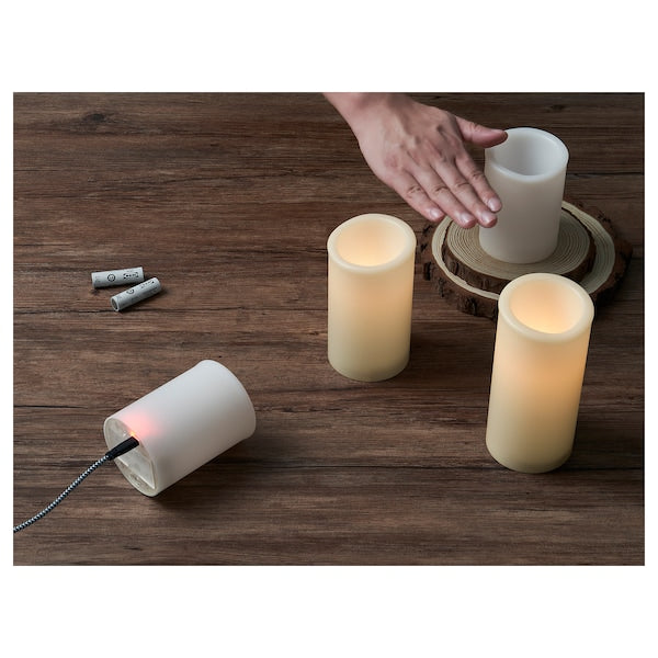 ÄDELLÖVTRÄD - LED block candle, white/indoor, 14 cm