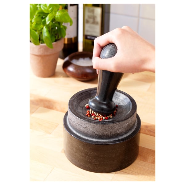ÄDELSTEN pestle and mortar, marble black, 14 cm