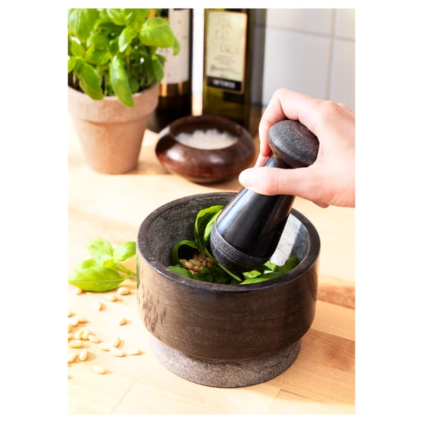 ÄDELSTEN pestle and mortar, marble black, 14 cm
