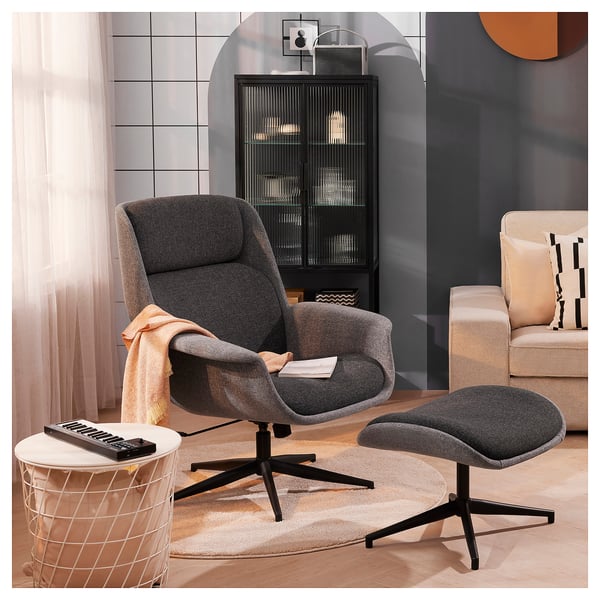 ÄLEBY - Footstool, Gunnared smoke grey/dark grey ,