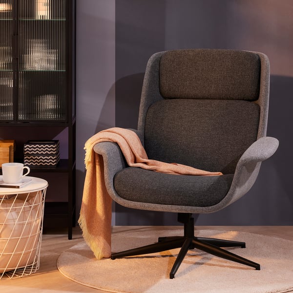 ÄLEBY - Swivel armchair, Gunnared smoke grey/dark grey ,