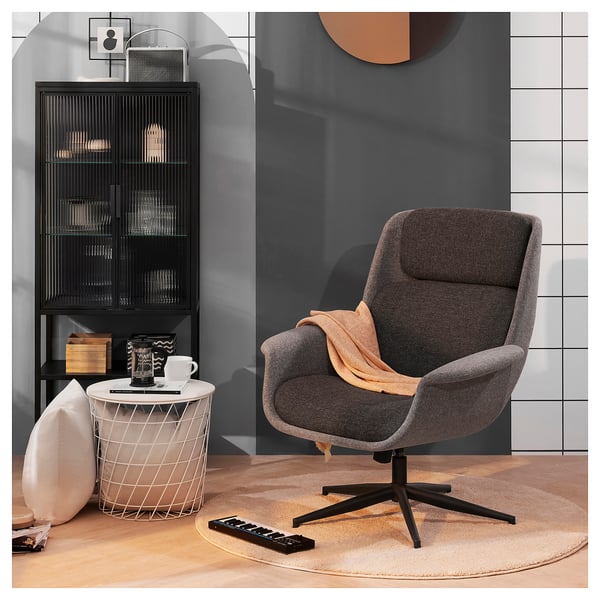 ÄLEBY - Swivel armchair, Gunnared smoke grey/dark grey ,