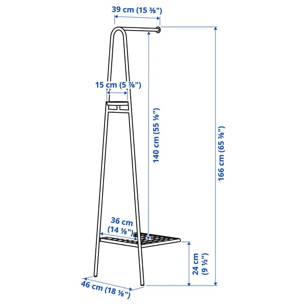 ÄLGANÄS clothes rack with shoe storage, black, 46x39x166 cm