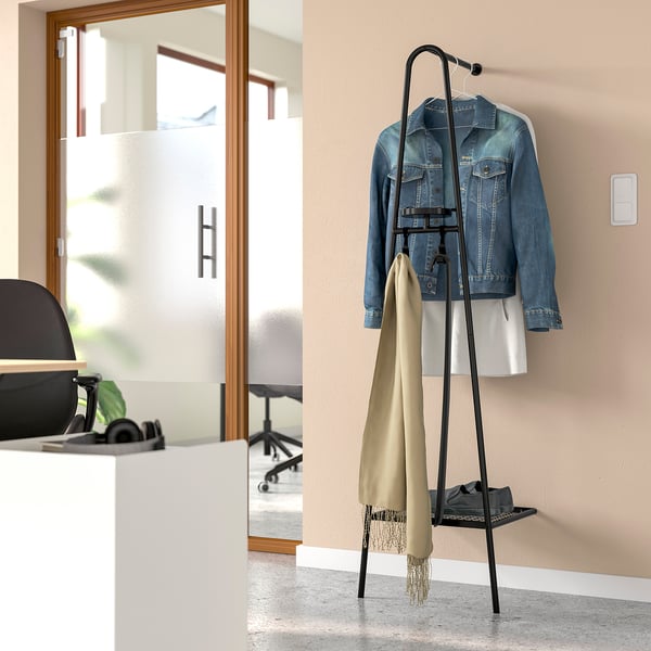 ÄLGANÄS clothes rack with shoe storage, black, 46x39x166 cm