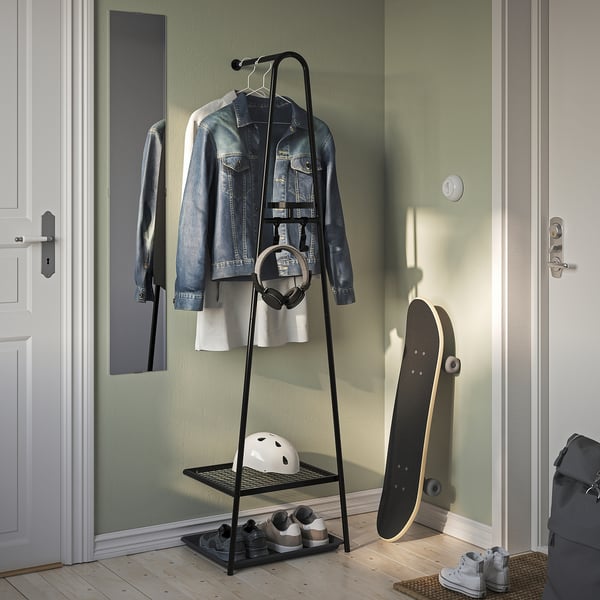 ÄLGANÄS clothes rack with shoe storage, black, 46x39x166 cm