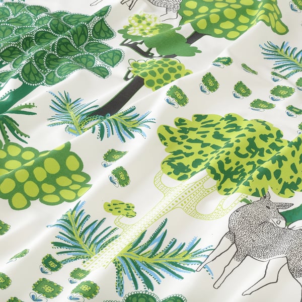 ÄLGÖRT - Pre-cut fabric, motif forest/white green,150x300 cm