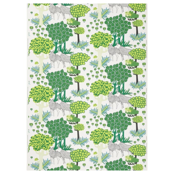ÄLGÖRT - Pre-cut fabric, motif forest/white green,150x300 cm