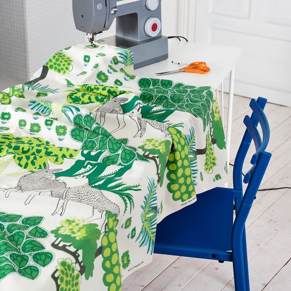 ÄLGÖRT - Pre-cut fabric, motif forest/white green,150x300 cm