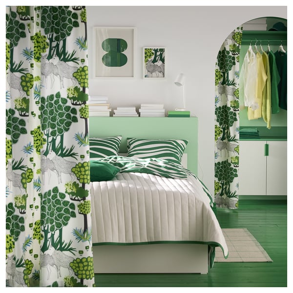 ÄLGÖRT - Pre-cut fabric, motif forest/white green,150x300 cm