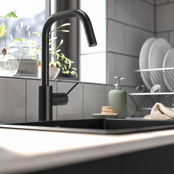 ÄLMAREN kitchen mixer tap w pull-out spout, black