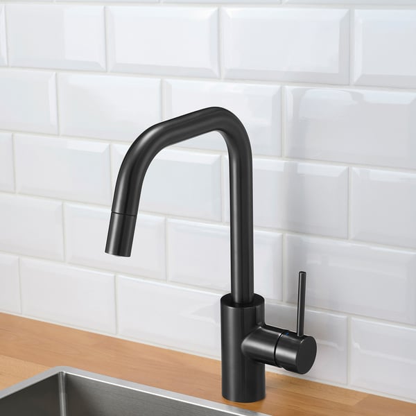 ÄLMAREN - Mixer tap with pull-out spray, black