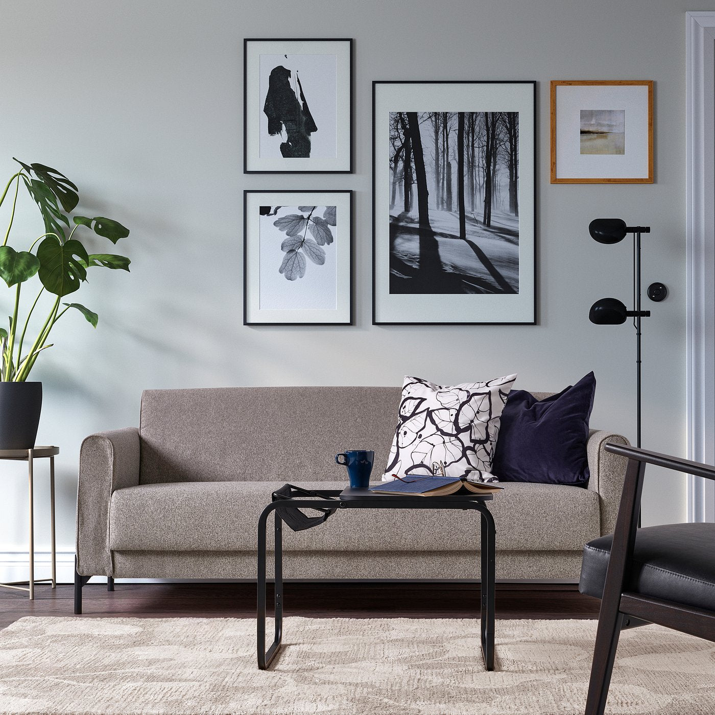 ÄLSKEGRAS rug, low pile, grey beige/leaf pattern, 160x230 cm