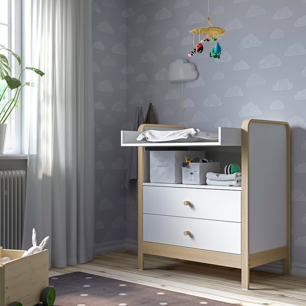 ÄLSKVÄRD changing table/chest of drawers, birch/white, 94x106x38 cm
