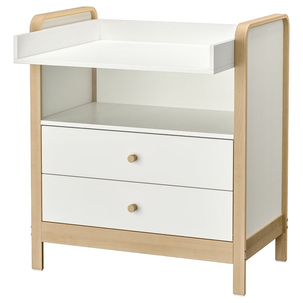 ÄLSKVÄRD changing table/chest of drawers, birch/white, 94x106x38 cm