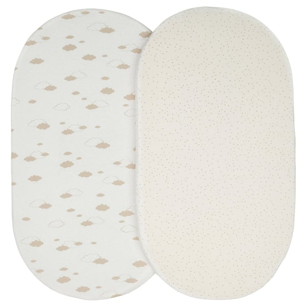 ÄLSKVÄRD fitted sheet for bassinet, clouds/dots/off-white, 75x41 cm, 2 pack