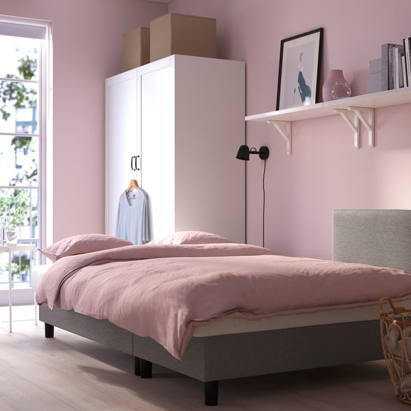ÄLVDALEN 3-seat sofa-bed with chaise longue, Knisa grey-beige, 196x81x82 cm