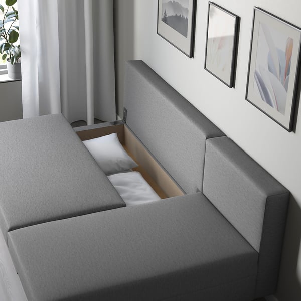 ÄLVDALEN 3-seat sofa-bed with chaise longue, Knisa grey-beige, 196x81x82 cm