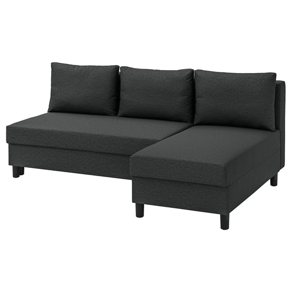 ÄLVDALEN 3-seat sofa-bed with chaise longue, Knisa dark grey, 196x81x82 cm