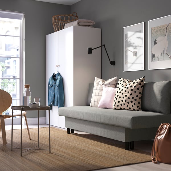 ÄLVDALEN - 3-seater sofa bed, Knisa grey-beige ,