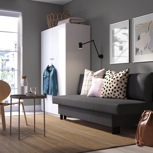 ÄLVDALEN - 3-seater sofa bed, Knisa dark grey ,
