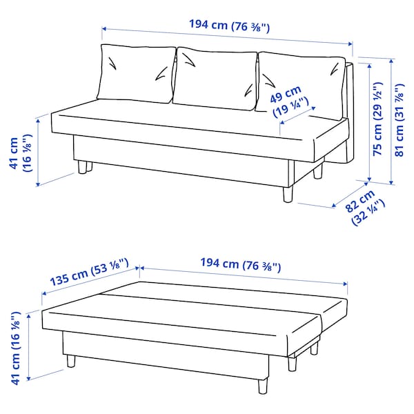 ÄLVDALEN - 3-seater sofa bed, Knisa dark grey ,